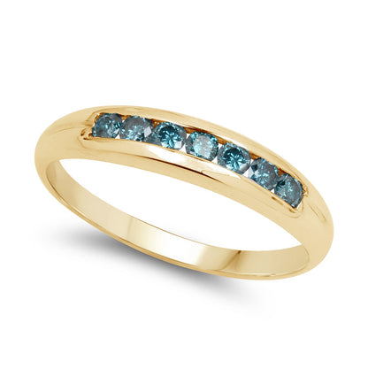 14K Yellow Gold Plated 0.35 Carat Genuine Blue Diamond .925 Sterling Silver Ring