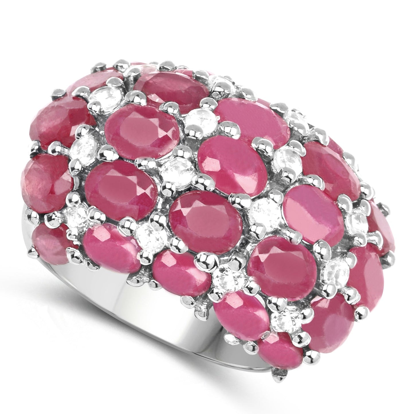 8.54 Carat Glass Filled Ruby and White Topaz .925 Sterling Silver Ring
