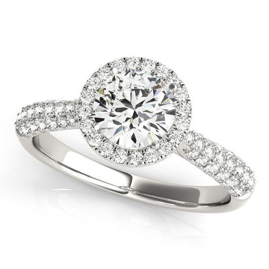 Bague de fiançailles auréole en or blanc 14 carats avec diamants et anneau pavé (1,33 carat poids total)
