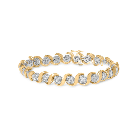 Bracelet 7,5" à maillons floraux en or jaune 10 carats avec diamants taille ronde 4,00 carats (couleur H-I, pureté I2-I3)