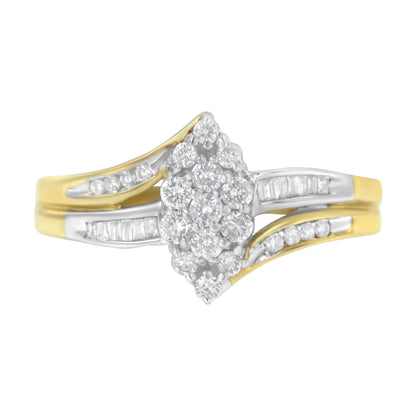10K Yellow and White Gold 1/2 Cttw Diamond Marquise Shaped Cluster Split Shank Ring (H-I Color, SI2-I1 Clarity) - Size 7