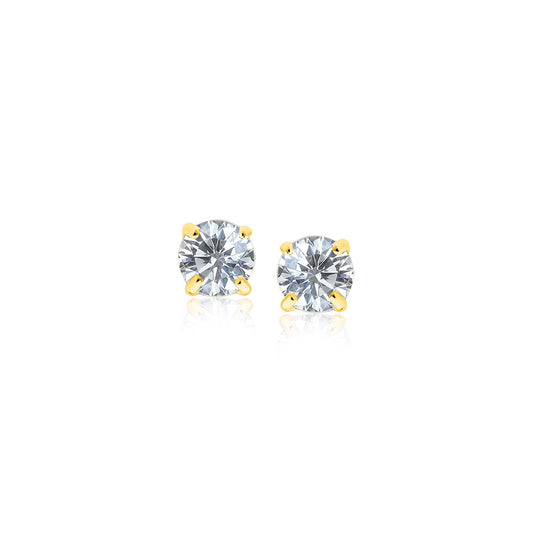 Puces d'oreilles en or jaune 14 carats avec oxydes de zirconium à facettes, teinte blanche