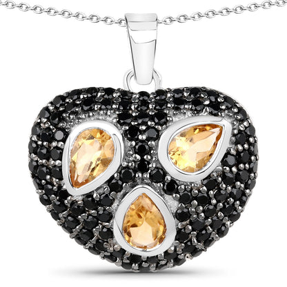3.19 Carat Genuine Citrine and Black Spinel .925 Sterling Silver Pendant