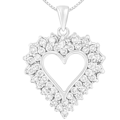 925 Sterling Silver 4.0 Cttw Diamond Two Row Open Heart 18" Pendant Necklace (I-J Color, I2-I3 Clarity)