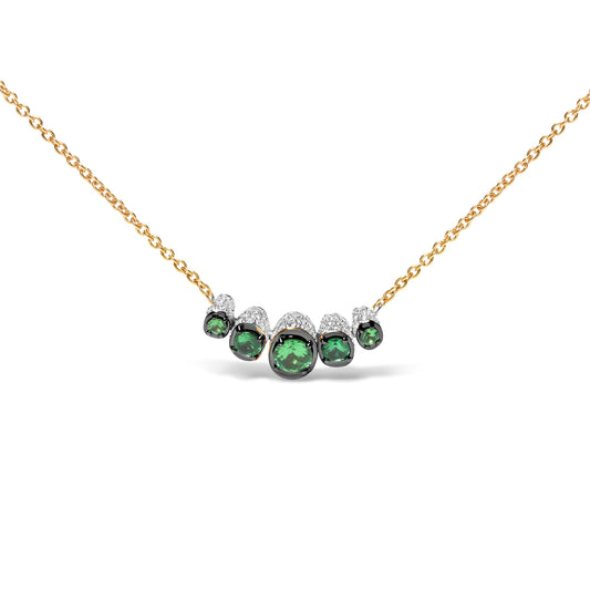 Collier ras du cou en or rose 18 carats avec diamants pavés 3/4 carats et barrette incurvée en tsavorite verte graduée (couleur G-H, pureté SI1-SI2) - Réglable de 35,5 cm à 42 cm
