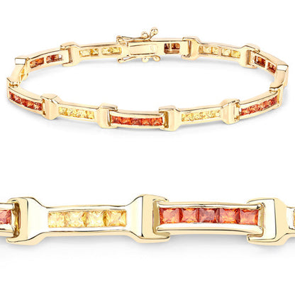 6.48 Carat Genuine Orange Sapphire and Yellow Sapphire .925 Sterling Silver Bracelet