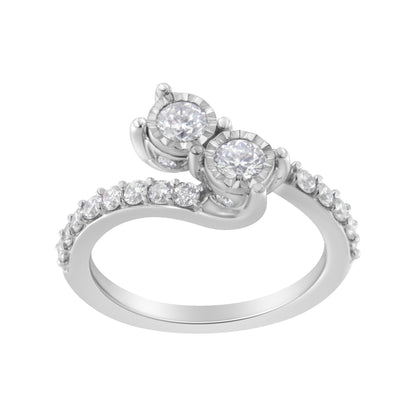 10K White Gold Two-Stone Miracle-Set Diamond Bypass Ring (1 Cttw, H-I Color, I1-I2 Clarity) - Size 6
