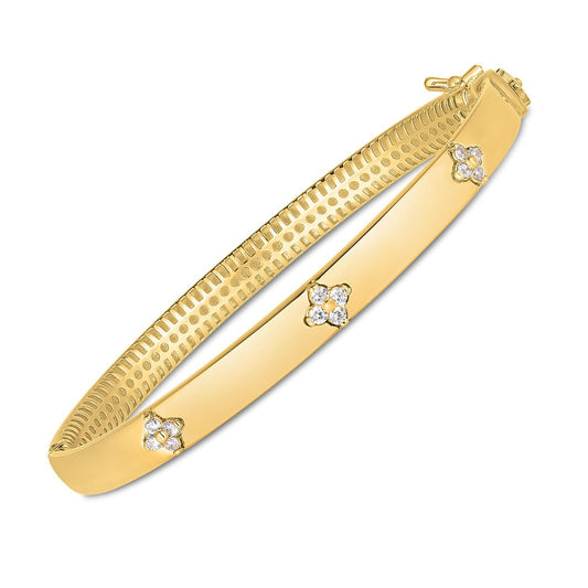 Bracelet jonc diamant trilogie en or jaune 14 carats (5,40 mm)