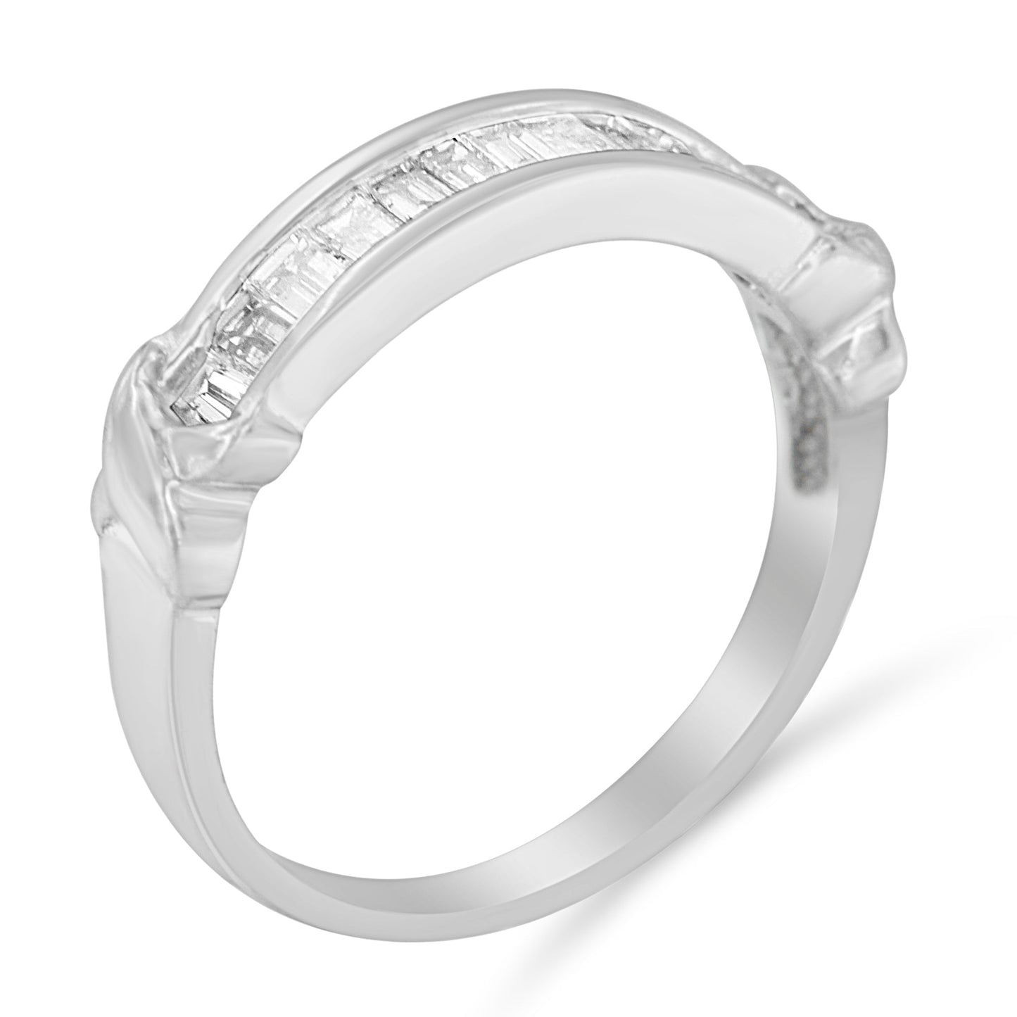 .925 Sterling Silver 1/2 Cttw Baguette Cut Diamond Channel Set X-Station Wedding Ring (H-I Color, I1-I2 Clarity) - Size 6-1/2