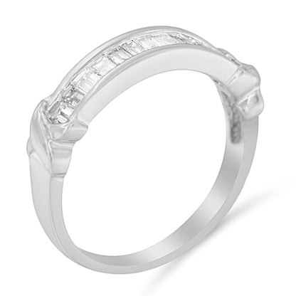 .925 Sterling Silver 1/2 Cttw Baguette Cut Diamond Channel Set X-Station Wedding Ring (H-I Color, I1-I2 Clarity) - Size 6-1/2