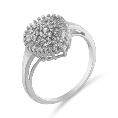 10K White Gold 1/2 Cttw Round & Baguette Cut Diamond Pear Shaped Domed PavÃ© Cluster with Halo Cocktail Ring (H-I Color, SI1-SI2 Clarity) - Size 5