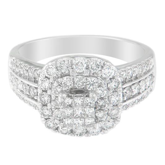 Bague vintage en or blanc 14 carats avec diamants (1 carat total, couleur H-I, clarté I1-I2)