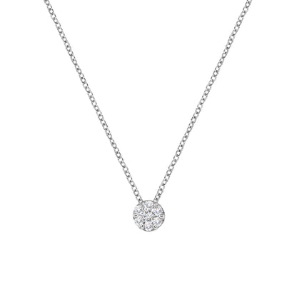 14K White Gold 1/4 Cttw Shared Prong Set Round-Ct Diamond 7 Stone Floral Cluster 18" Pendant Necklace (H-I Color, SI2-I1 Clarity)