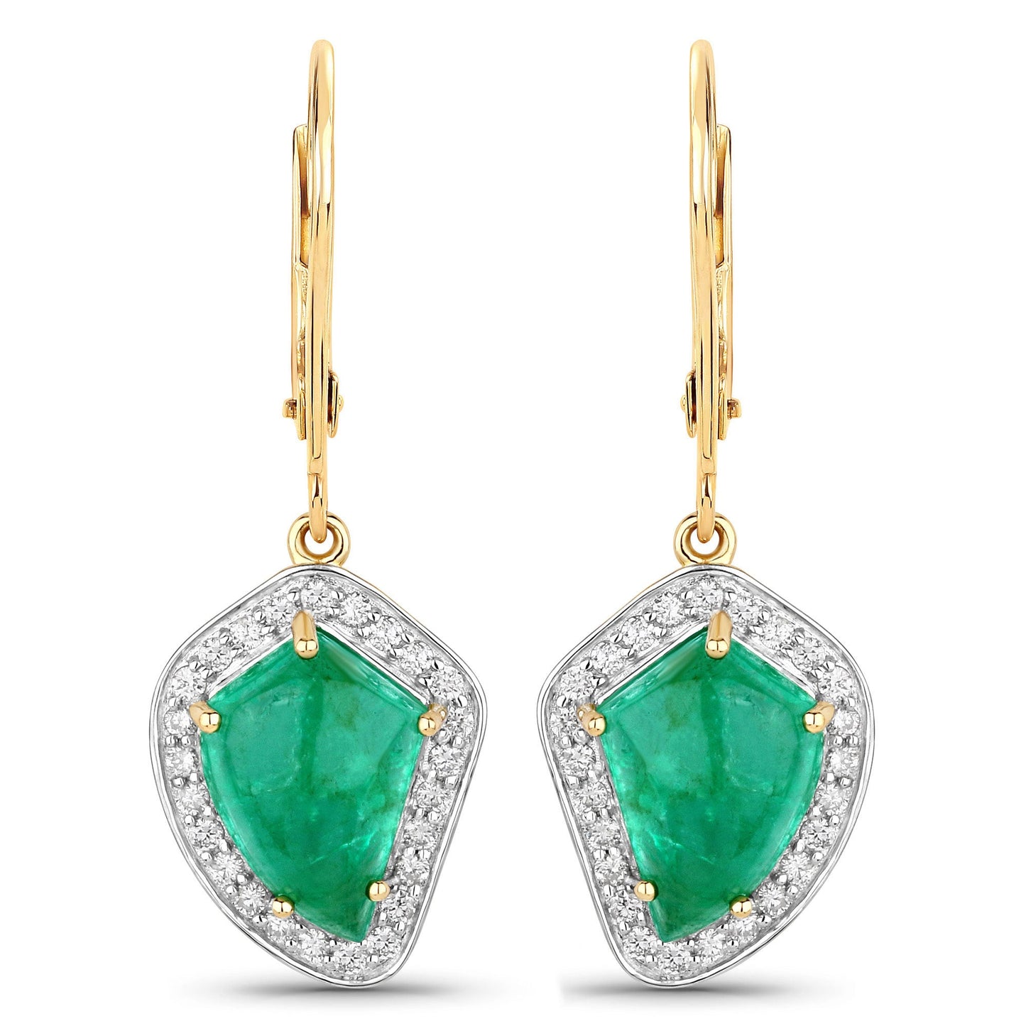 6.40 Carat Genuine Colombian Emerald and White Diamond 14K Yellow Gold Earrings