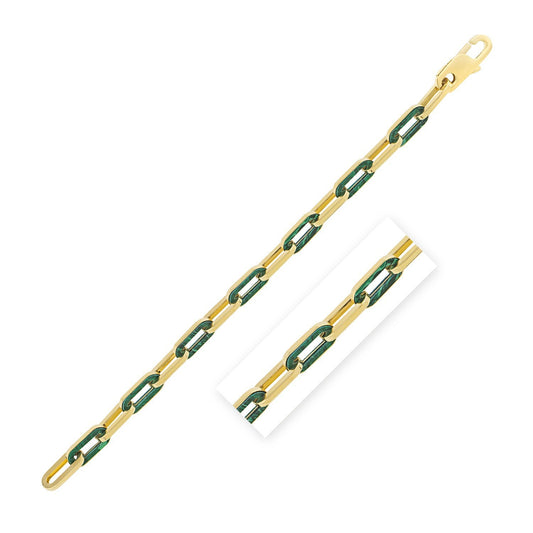 Bracelet maillons trombone en or jaune 14 carats et malachite (7,00 mm)