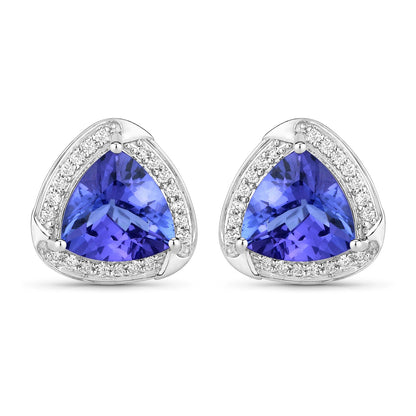 3.70 Carat Genuine Tanzanite and White Diamond 14K White Gold Earrings