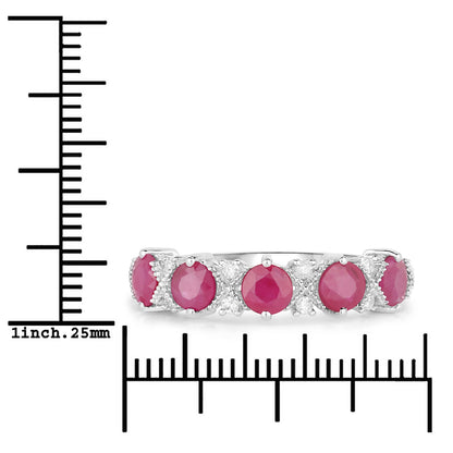 1.61 Carat Genuine Ruby and White Diamond 14K White Gold Ring