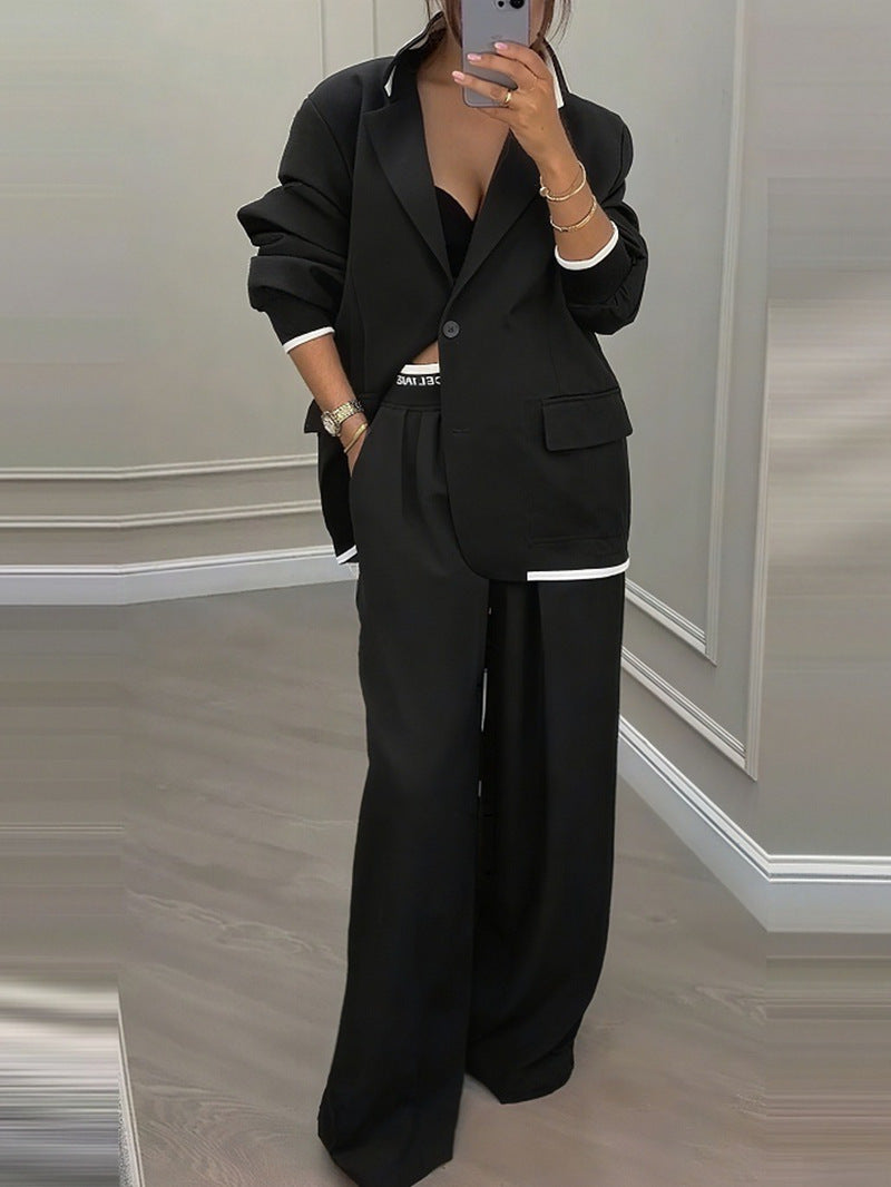 European And American Cross-Border 2026 Autumn And Winter New Women's Clothing Amazon Style Long-Sleeve Jacket Casual Wide-Leg Pants Suit Set