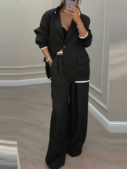 European And American Cross-Border 2026 Autumn And Winter New Women's Clothing Amazon Style Long-Sleeve Jacket Casual Wide-Leg Pants Suit Set