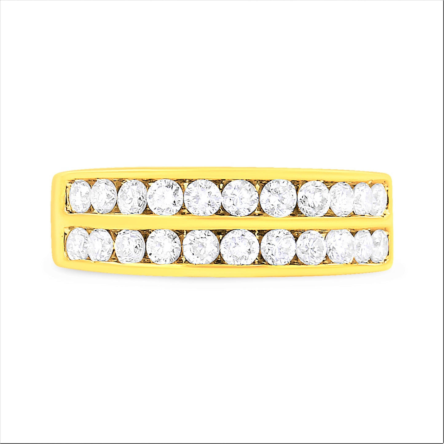 10K Yellow Gold Two-Row Diamond Band Ring (1 Cttw, J-K Color, I1-I2 Clarity) - Size 6