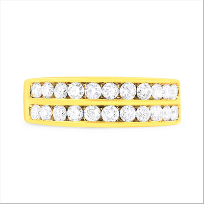 10K Yellow Gold Two-Row Diamond Band Ring (1 Cttw, J-K Color, I1-I2 Clarity) - Size 6