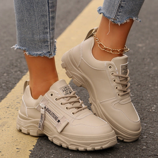 Zapatillas deportivas con cordones, cremallera lateral, suela gruesa, punta redonda, zapatos casuales de moda para mujer