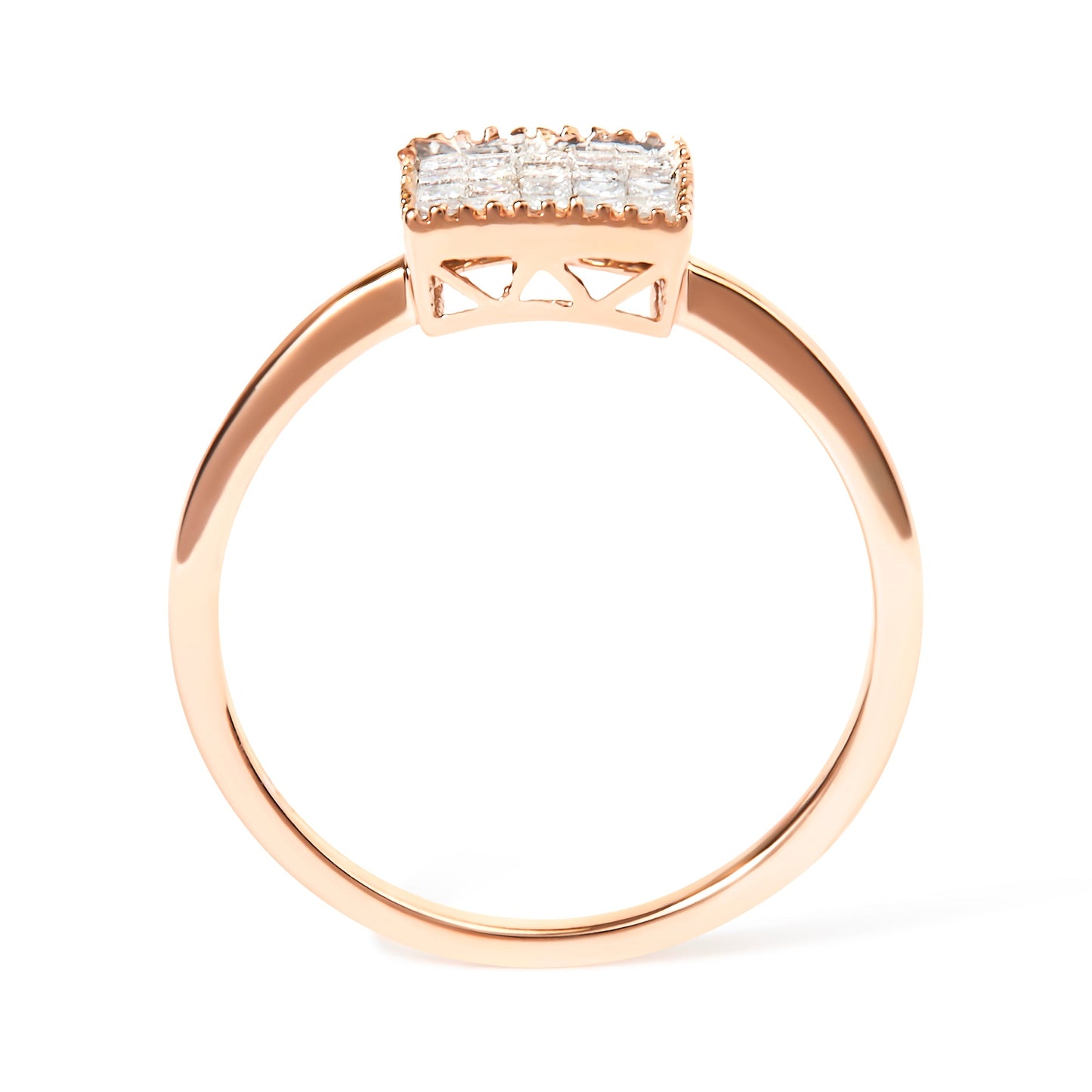 10K Rose Gold 1/3 Cttw Invisible Set Princess Cut Diamond Composite Square Shape Ring (H-I color, I1-I2 clarity) - Size 5