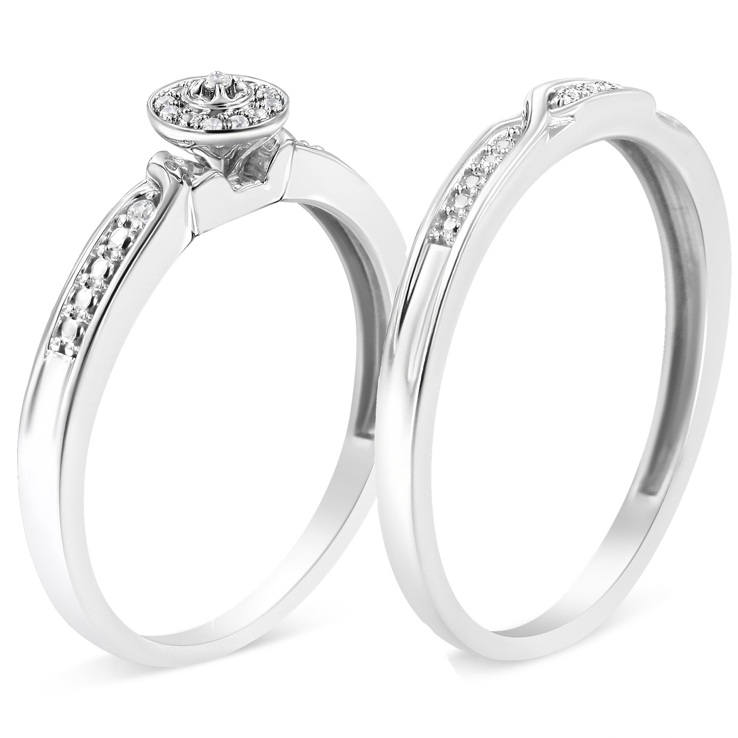 .925 Sterling Silver Diamond Accent Frame Twist Shank Bridal Set Ring and Band (I-J Color, I3 Clarity) - Size 7