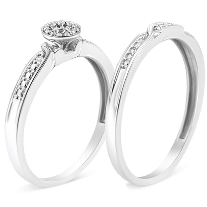 .925 Sterling Silver Diamond Accent Frame Twist Shank Bridal Set Ring and Band (I-J Color, I3 Clarity) - Size 7