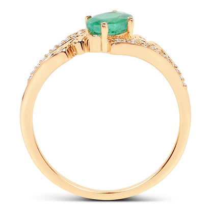 0.51 Carat Genuine Zambian Emerald and White Diamond 14K Yellow Gold Ring