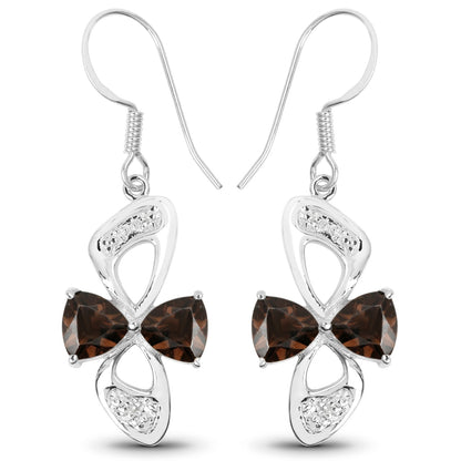4.02 Carat Genuine Smoky Quartz and White Topaz .925 Sterling Silver Earrings