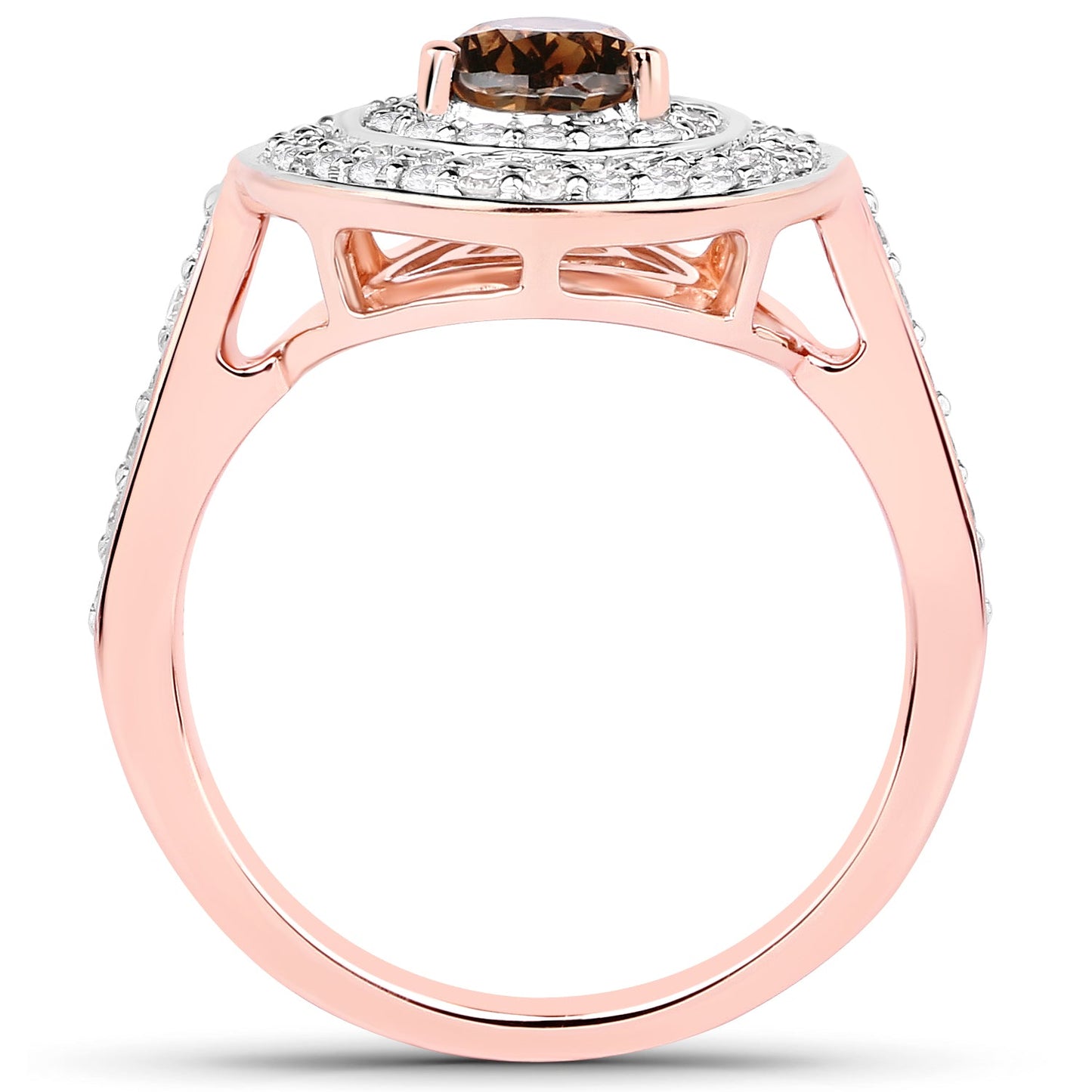 1.64 Carat Genuine Chocolate Brown Diamond and White Diamond 18K Rose Gold Ring