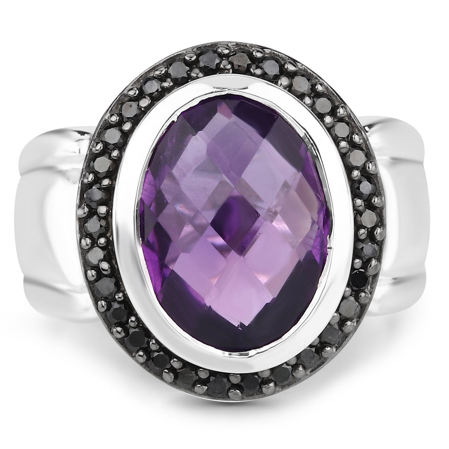 5.35 Carat Genuine Amethyst and Black Spinel .925 Sterling Silver Ring