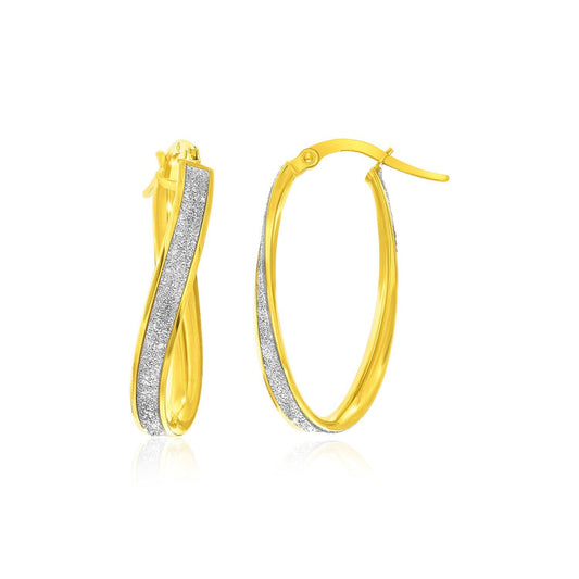 Boucles d'oreilles créoles ovales torsadées scintillantes en or bicolore 14 carats