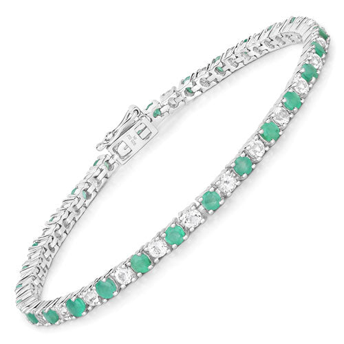 5.77 Carat Genuine Emerald and White Topaz .925 Sterling Silver Bracelet