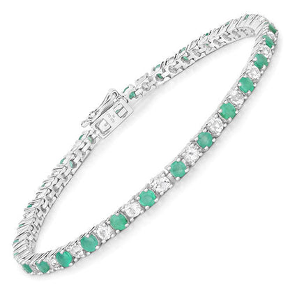 5.77 Carat Genuine Emerald and White Topaz .925 Sterling Silver Bracelet
