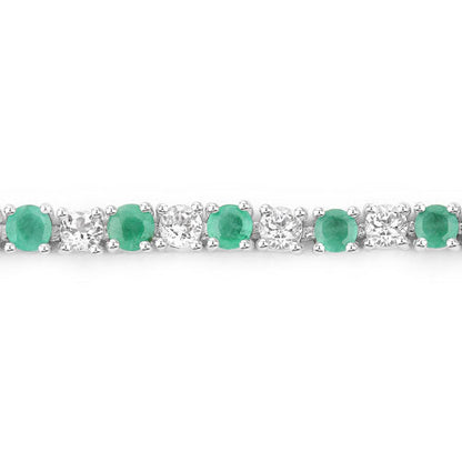 5.77 Carat Genuine Emerald and White Topaz .925 Sterling Silver Bracelet