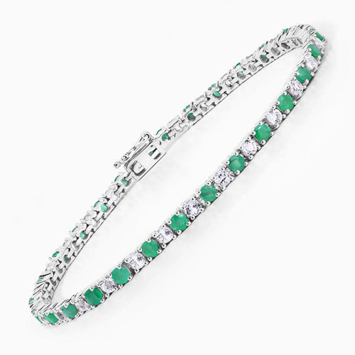 5.77 Carat Genuine Emerald and White Topaz .925 Sterling Silver Bracelet