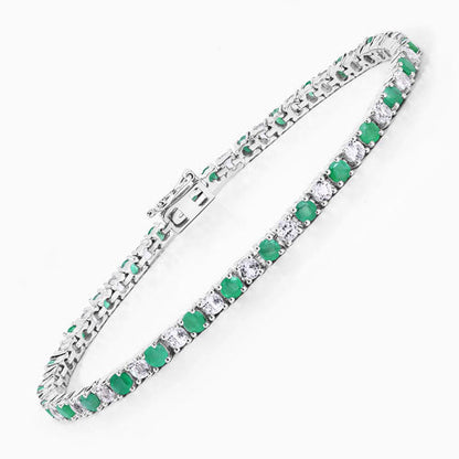 5.77 Carat Genuine Emerald and White Topaz .925 Sterling Silver Bracelet