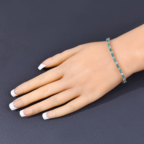 5.77 Carat Genuine Emerald and White Topaz .925 Sterling Silver Bracelet