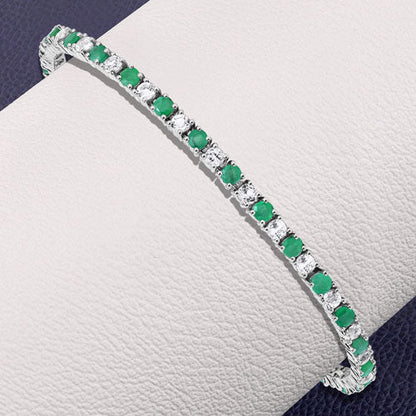 5.77 Carat Genuine Emerald and White Topaz .925 Sterling Silver Bracelet