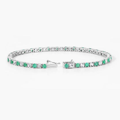 5.77 Carat Genuine Emerald and White Topaz .925 Sterling Silver Bracelet