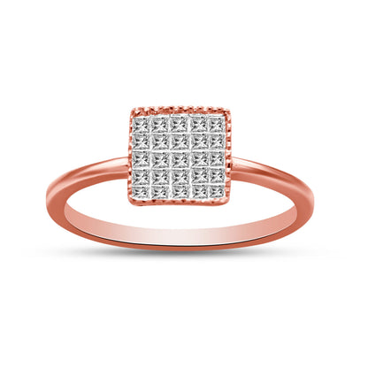 10K Rose Gold 1/3 Cttw Invisible Set Princess Cut Diamond Composite Square Shape Ring for Women (H-I color, I1-I2 clarity) - Size 7