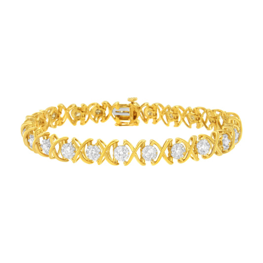 Bracelet « XOXO » en argent sterling plaqué or jaune 10K, avec diamants de 2 carats (clarté J-K, couleur I1-I2) – Taille 7,25 po