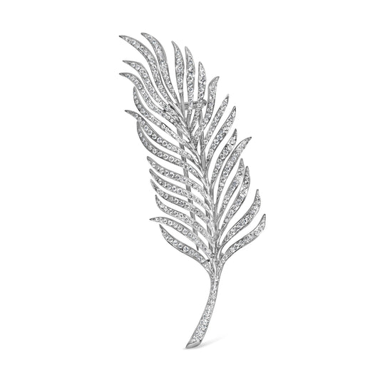 Broche en or blanc 18 carats en forme de plume ornée de diamants (2,87 carats au total, couleur G-H, pureté VS1-VS2)