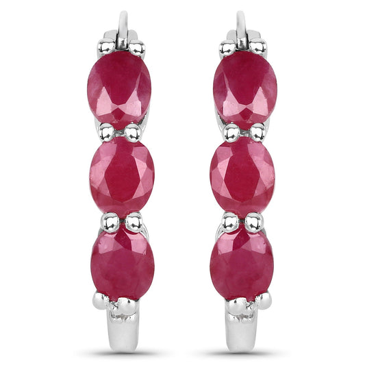 1.81 Carat Genuine Ruby and White Diamond .925 Sterling Silver Earrings