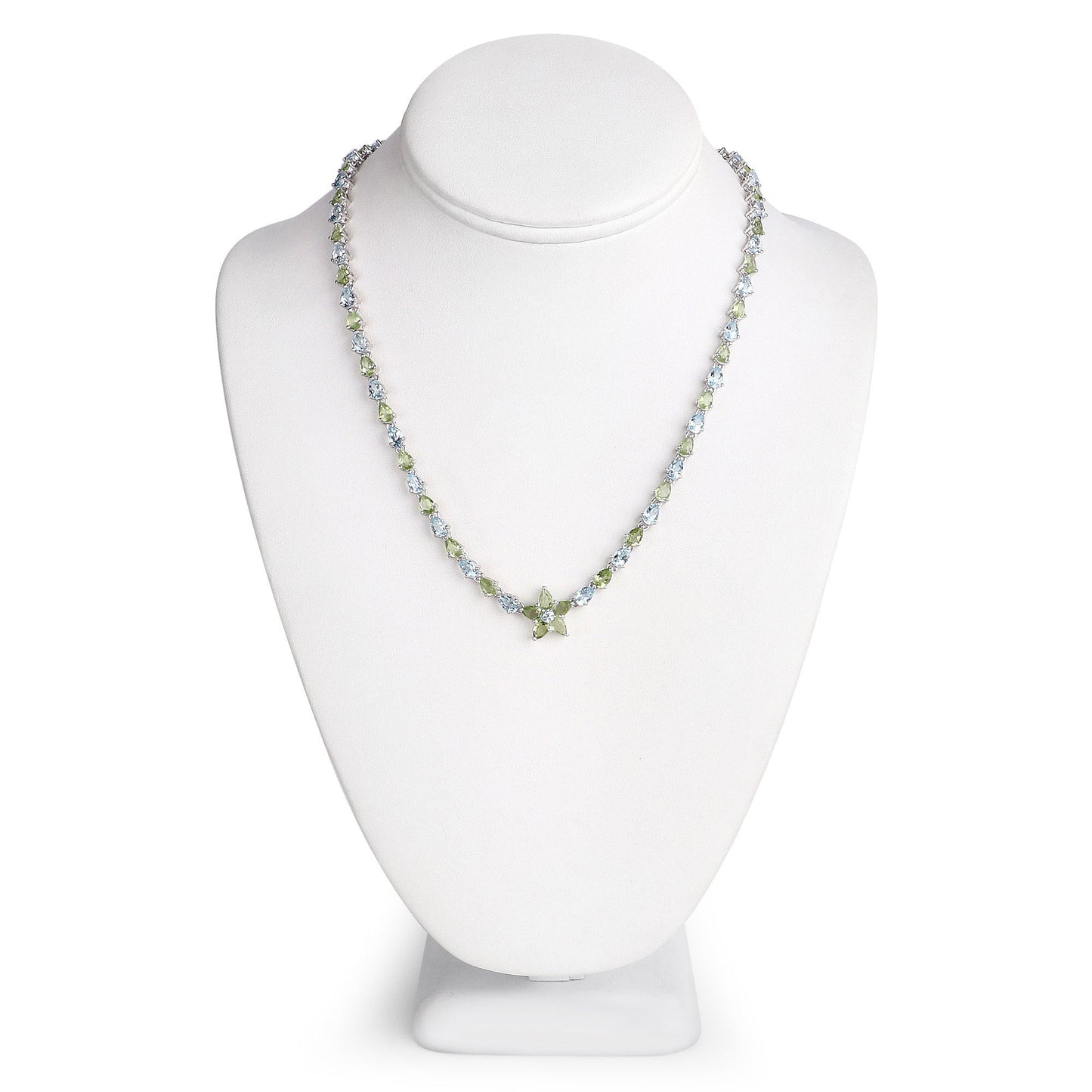 29.48 Carat Genuine Blue Topaz and Peridot .925 Sterling Silver Necklace