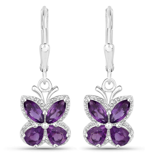 Boucles d'oreilles en argent sterling .925 avec améthyste véritable de 2,12 carats