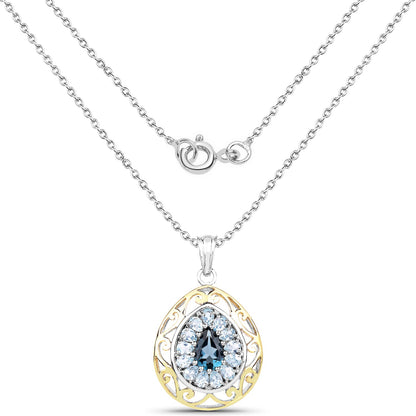 18K Yellow Gold Plated 4.44 Carat Genuine London Blue Topaz and Blue Topaz .925 Sterling Silver Pendant