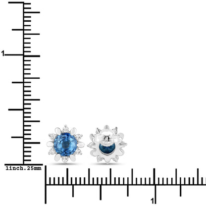 1.87 Carat Genuine Blue Sapphire and White Diamond 14K White Gold Earrings
